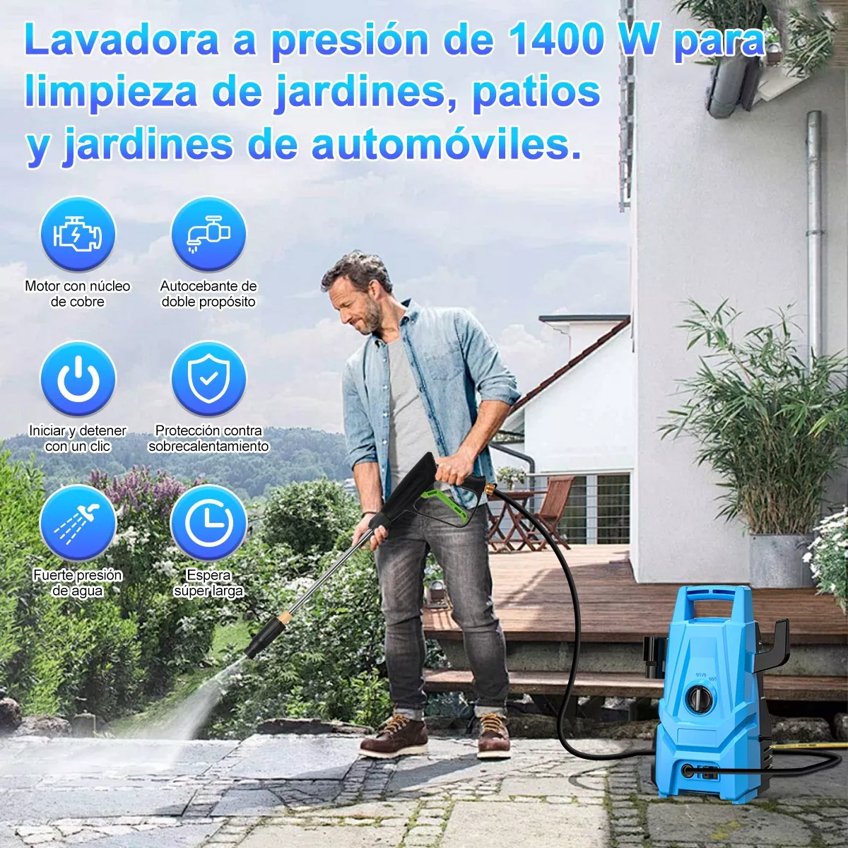 Foto 4 pulgar | Hidro Lavadora Eléctrica Portátil 1740psi Eo Safe Imports Esi-16037 Azul