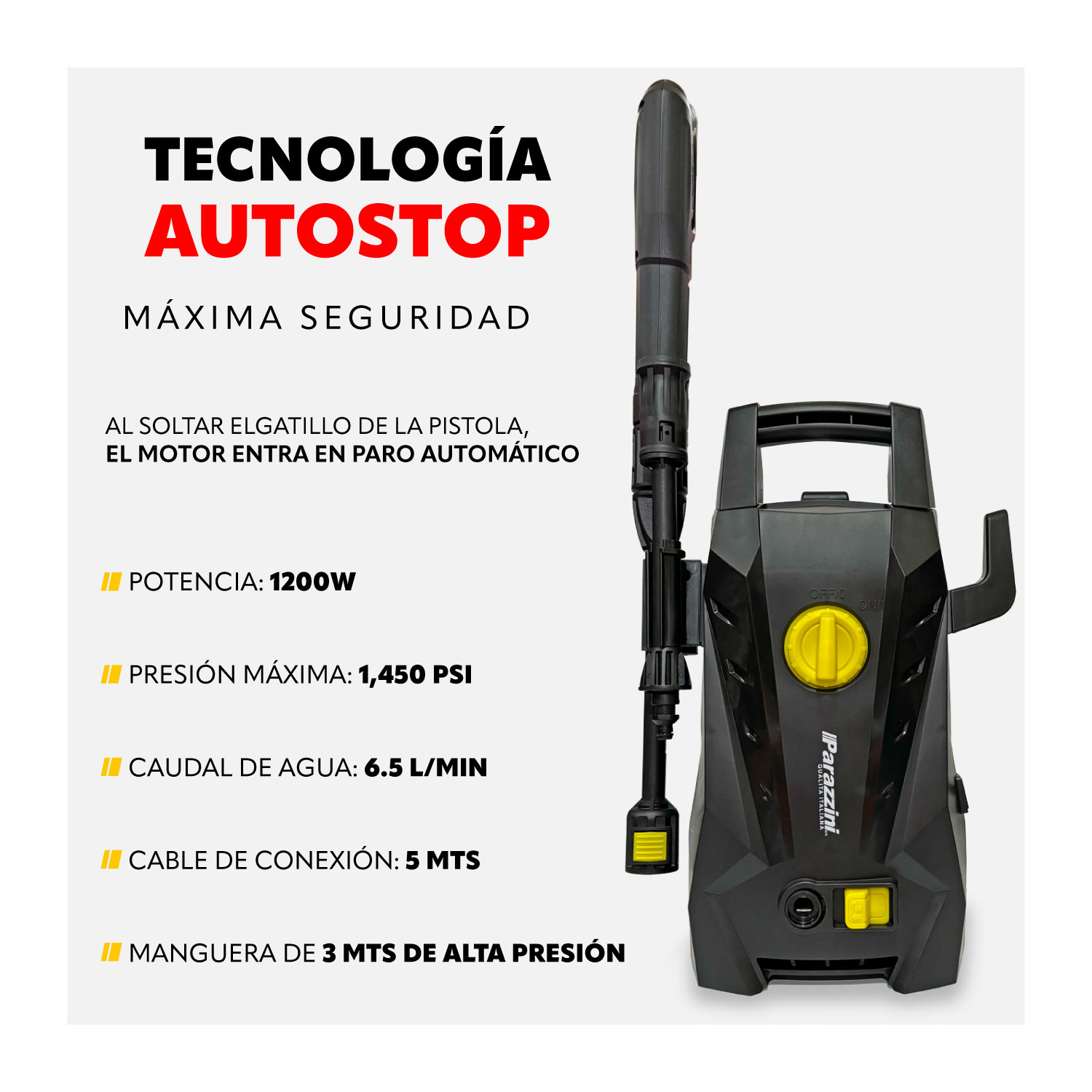 Foto 3 pulgar | Hidrolavadora Eléctrica 1200 Parazzini 1450psi 120v-60hz Color Negro Frecuencia 60hz 6.5 L/min