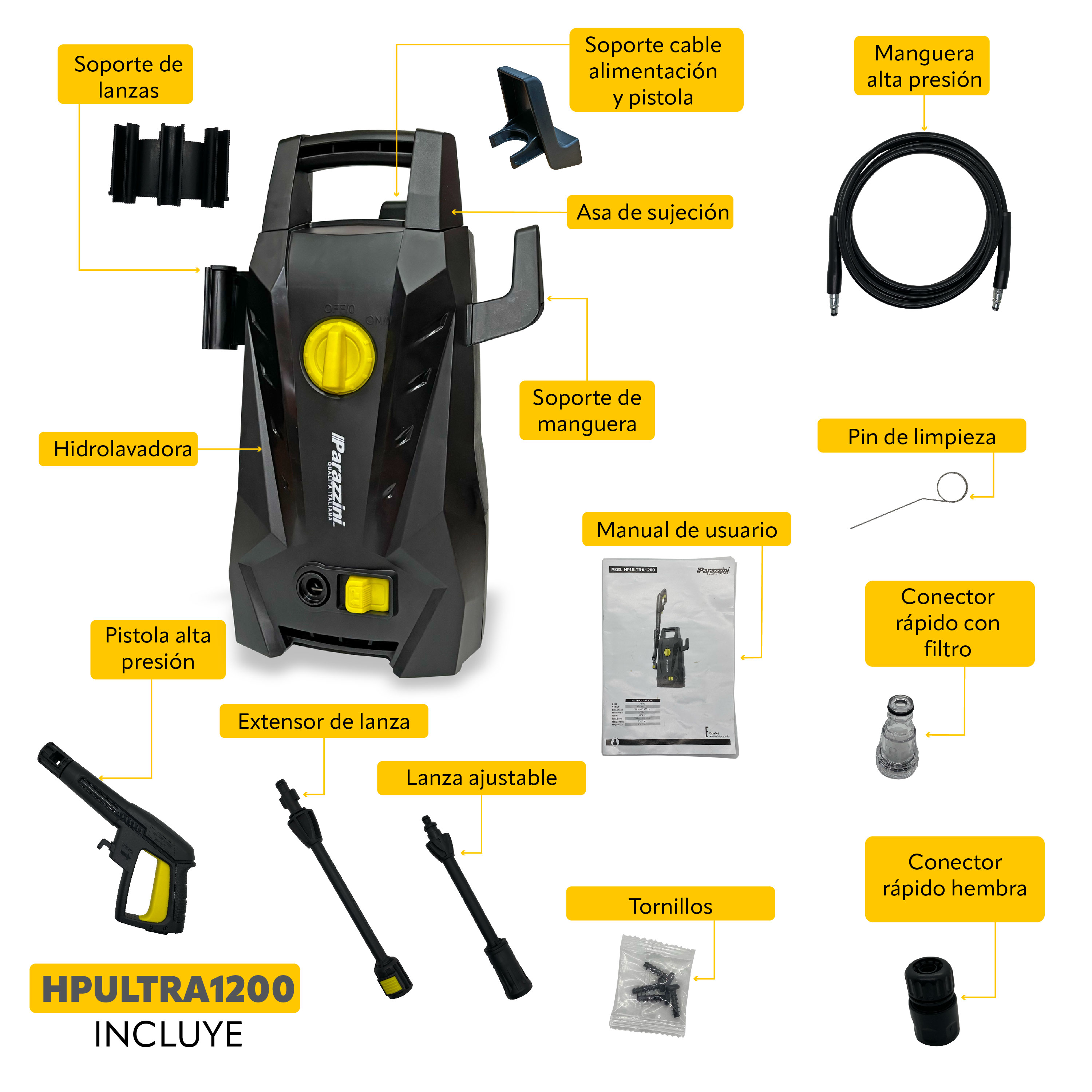 Foto 4 pulgar | Hidrolavadora Eléctrica 1200 Parazzini 1450psi 120v-60hz Color Negro Frecuencia 60hz 6.5 L/min