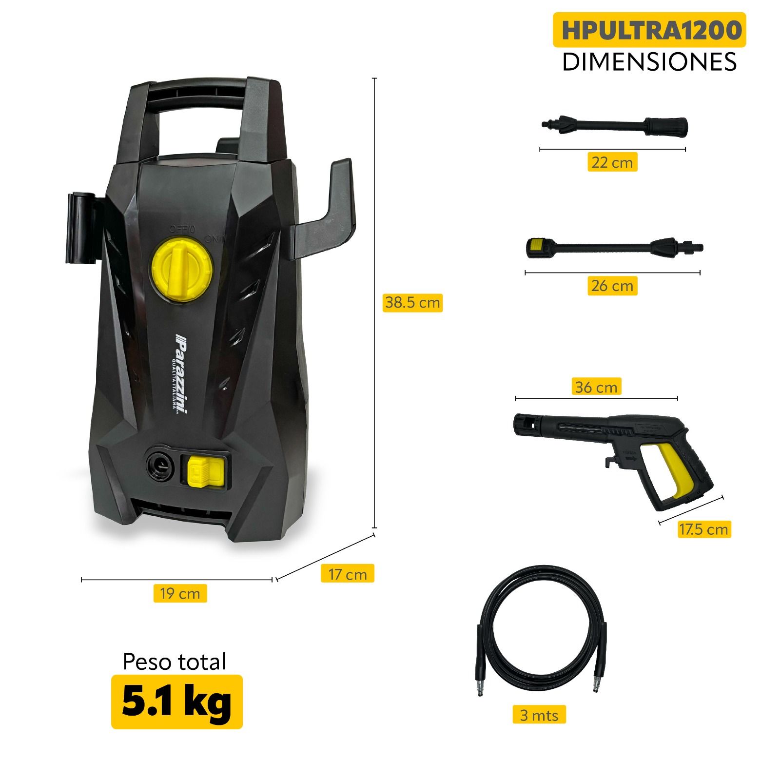 Foto 5 | Hidrolavadora Eléctrica 1200 Parazzini 1450psi 120v-60hz Color Negro Frecuencia 60hz 6.5 L/min