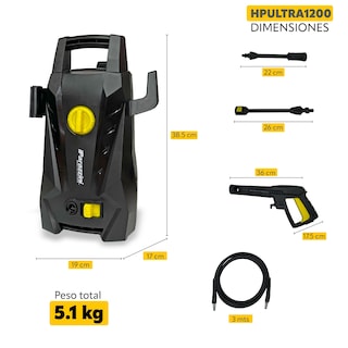 Foto 5 | Hidrolavadora Eléctrica 1200 Parazzini 1450psi 120v-60hz Color Negro Frecuencia 60hz 6.5 L/min