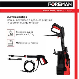 Foto 5 | Hidrolavadora Eléctrica Foreman Alta Presión 1200w 1300 PSI