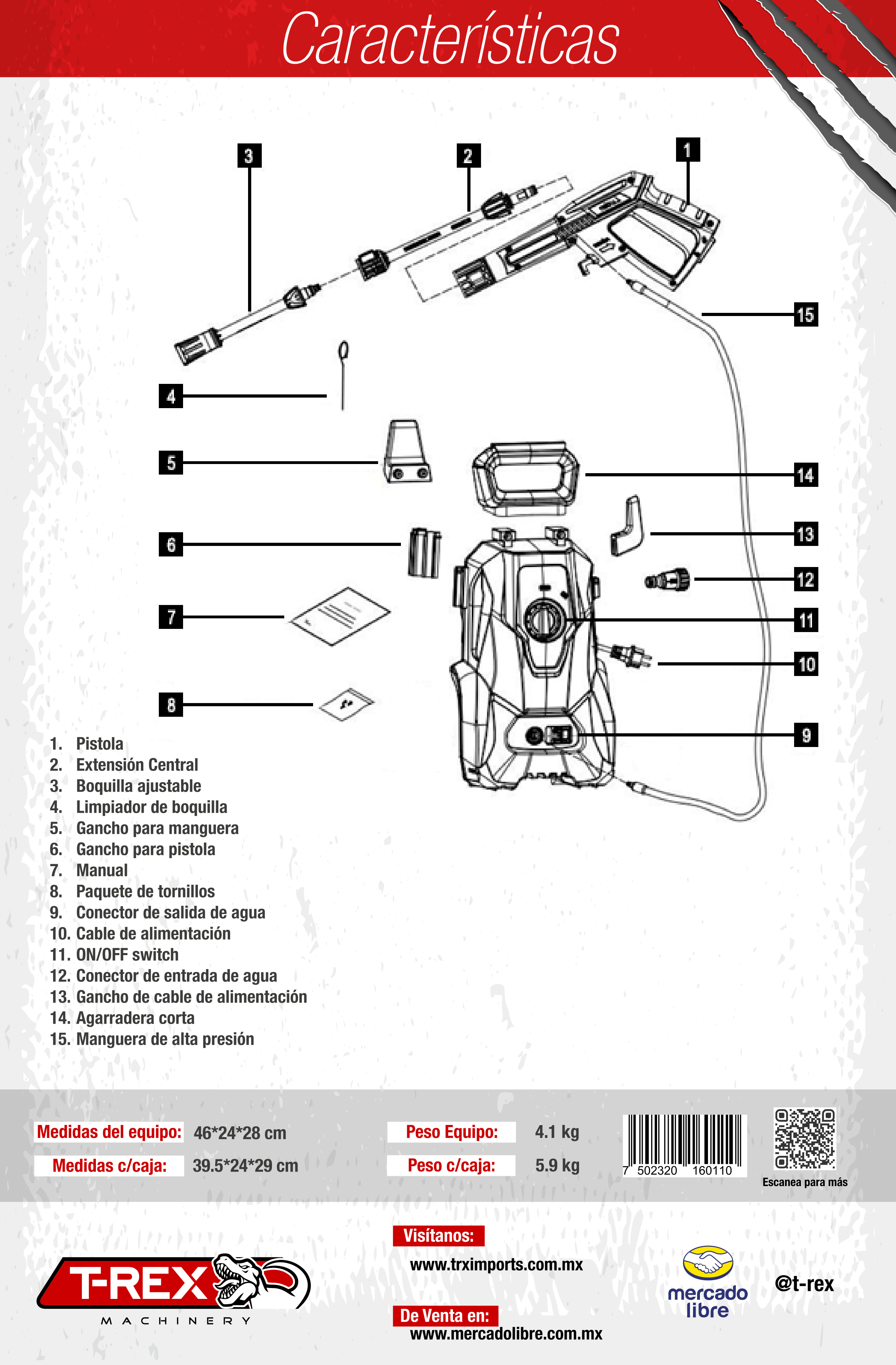 Foto 5 pulgar | Hidrolavadora Eléctrica T-Rex de 1200 w