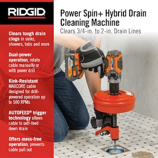 Foto 3 | Máquina Limpiadora De Desagües Ridgid 57043 Power Spin+ De 6 Mm X 7,6 M - Venta Internacional.