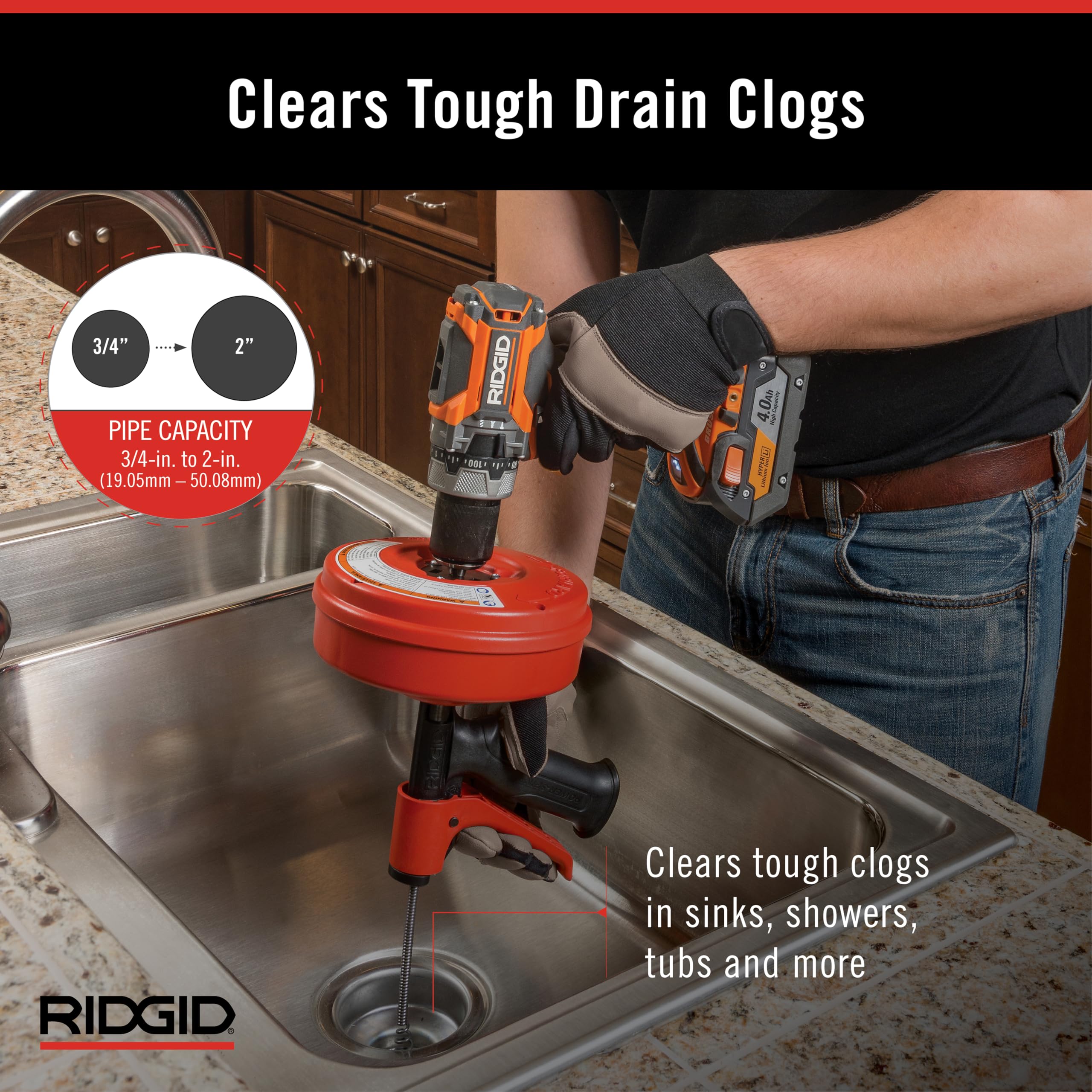 Foto 5 pulgar | Máquina Limpiadora De Desagües Ridgid 57043 Power Spin+ De 6 Mm X 7,6 M - Venta Internacional.