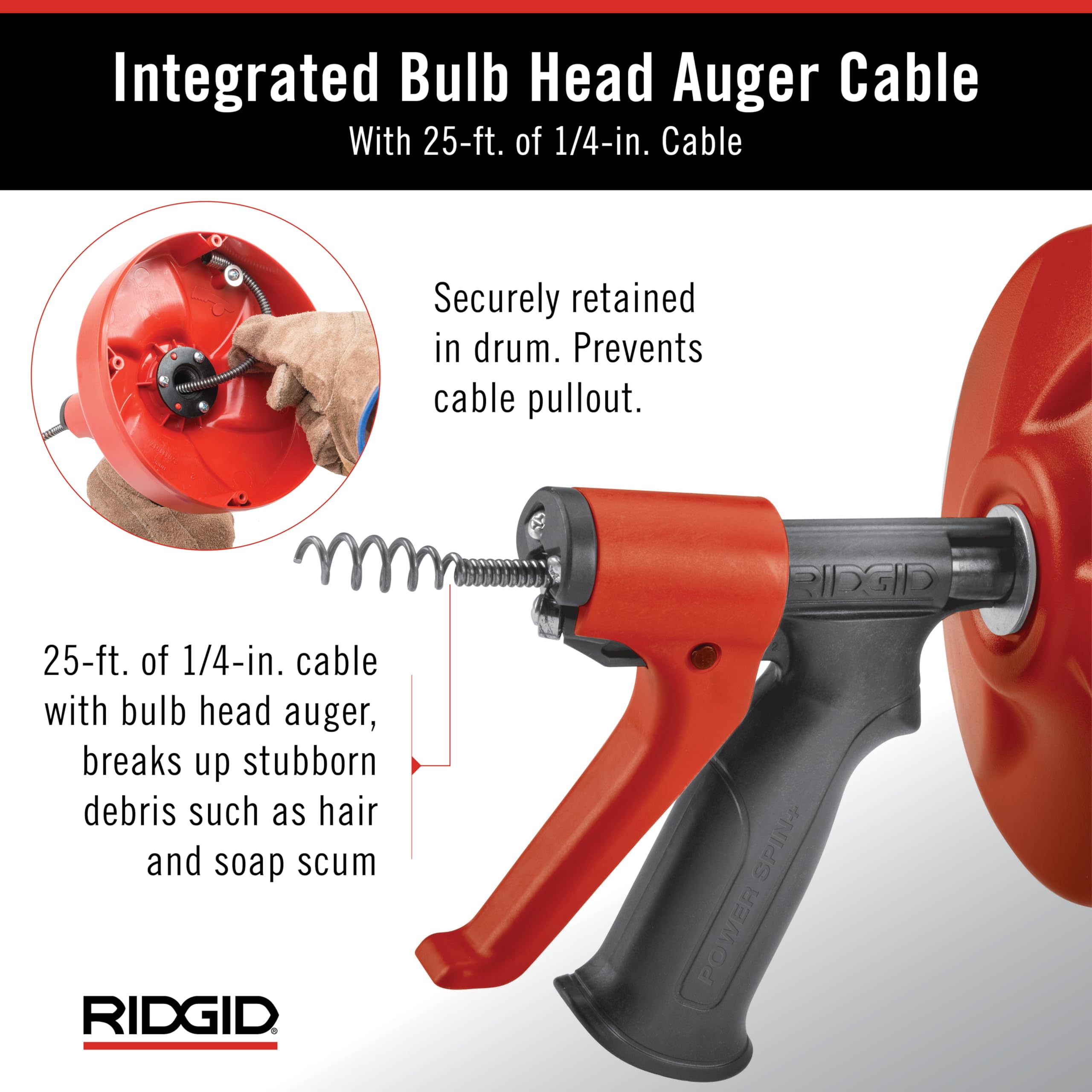 Foto 6 pulgar | Máquina Limpiadora De Desagües Ridgid 57043 Power Spin+ De 6 Mm X 7,6 M - Venta Internacional.