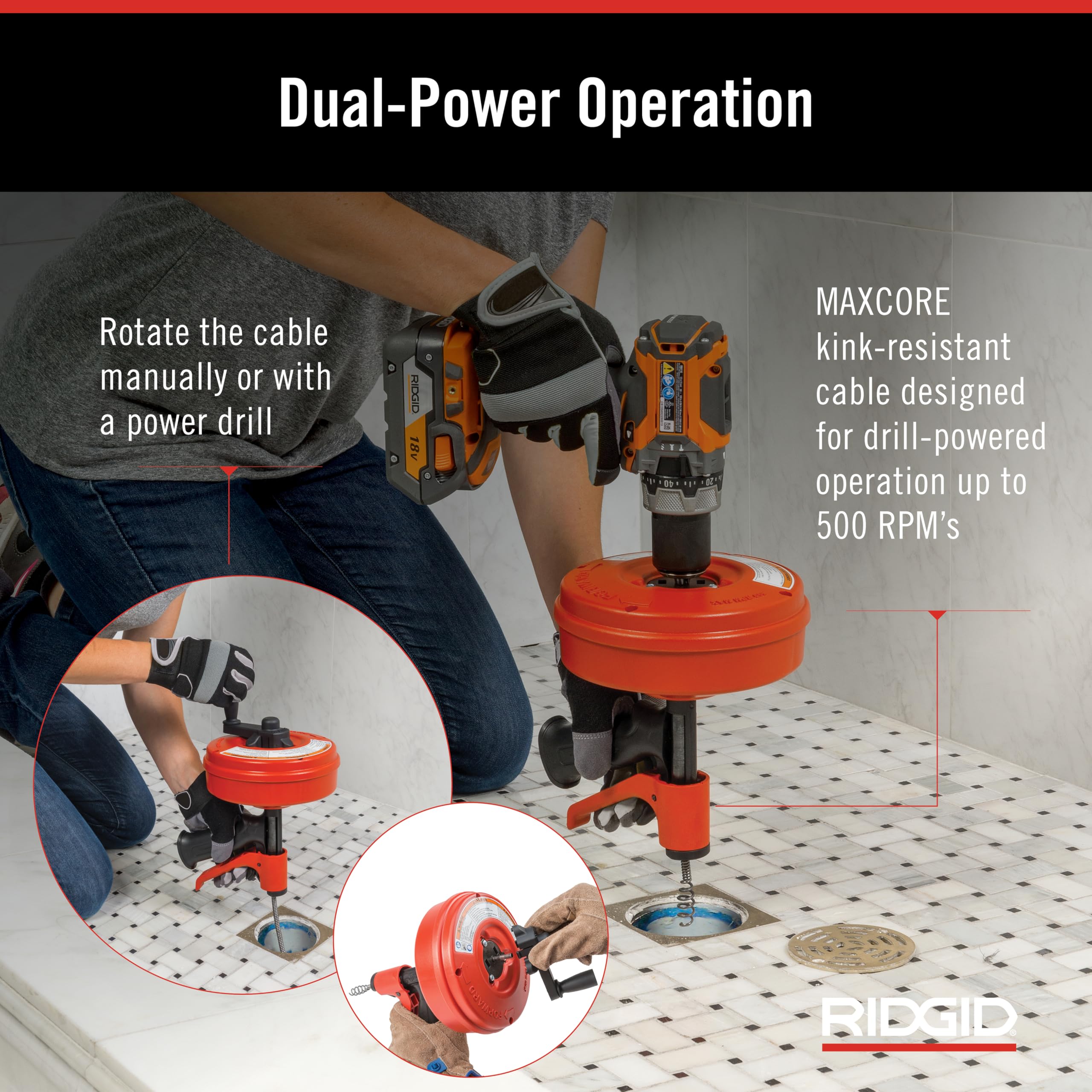 Foto 7 pulgar | Máquina Limpiadora De Desagües Ridgid 57043 Power Spin+ De 6 Mm X 7,6 M - Venta Internacional.