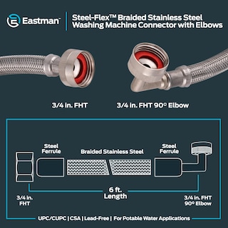 Foto 6 | Conector Para Lavadora Eastman 41066, 6 Pies, 2 Unidades, Acero Inoxidable - Venta Internacional.