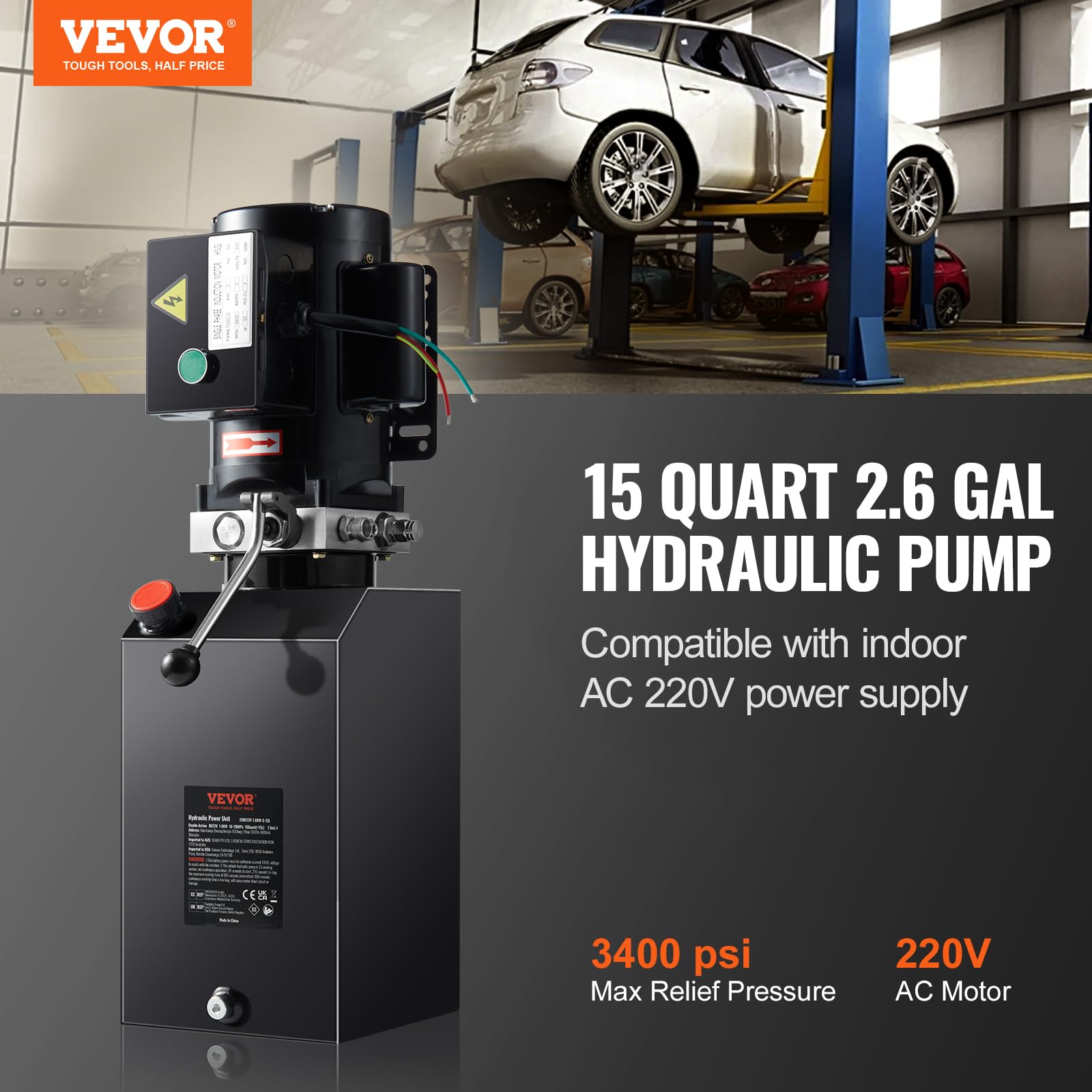 Foto 3 pulgar | Unidad De Potencia Hidráulica Vevor, Bomba De 15 Cuartos De Galón, 220 V, 3200 Psi - Venta Internacional.