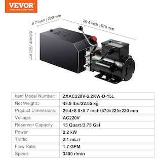 Foto 7 | Unidad De Potencia Hidráulica Vevor, Bomba De 15 Cuartos De Galón, 220 V, 3200 Psi - Venta Internacional.