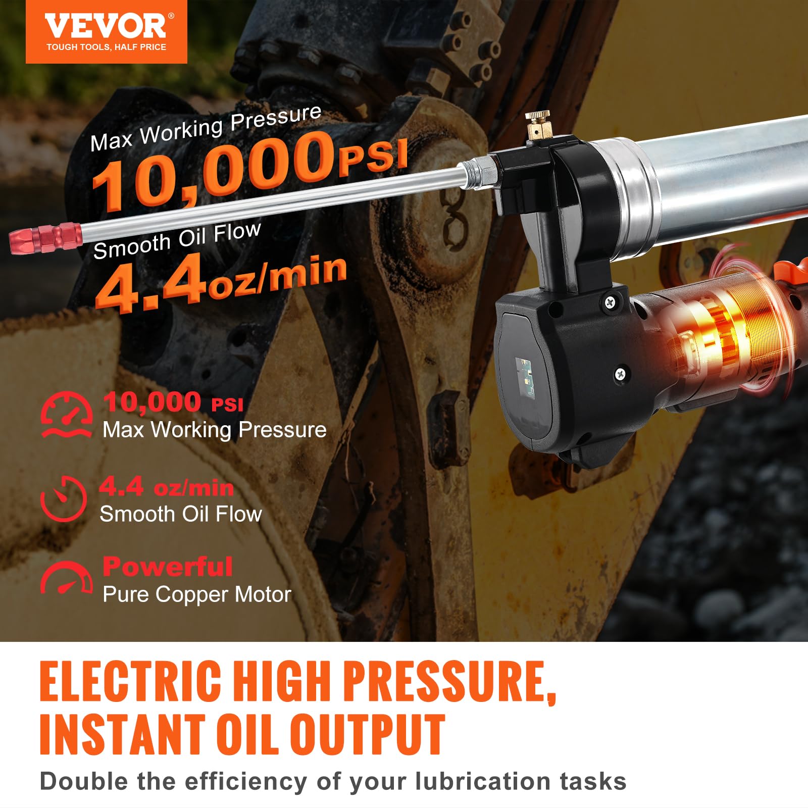 Foto 3 pulgar | Pistola Engrasadora Inalámbrica Vevor 20v 10,000 Psi Con Accesorios - Venta Internacional.