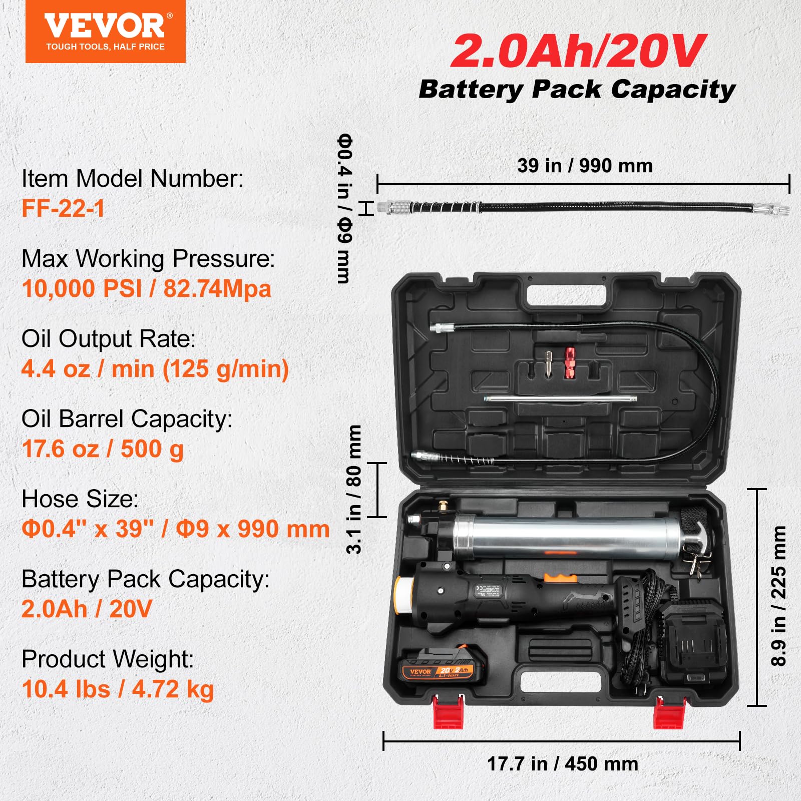 Foto 7 | Pistola Engrasadora Inalámbrica Vevor 20v 10,000 Psi Con Accesorios - Venta Internacional.