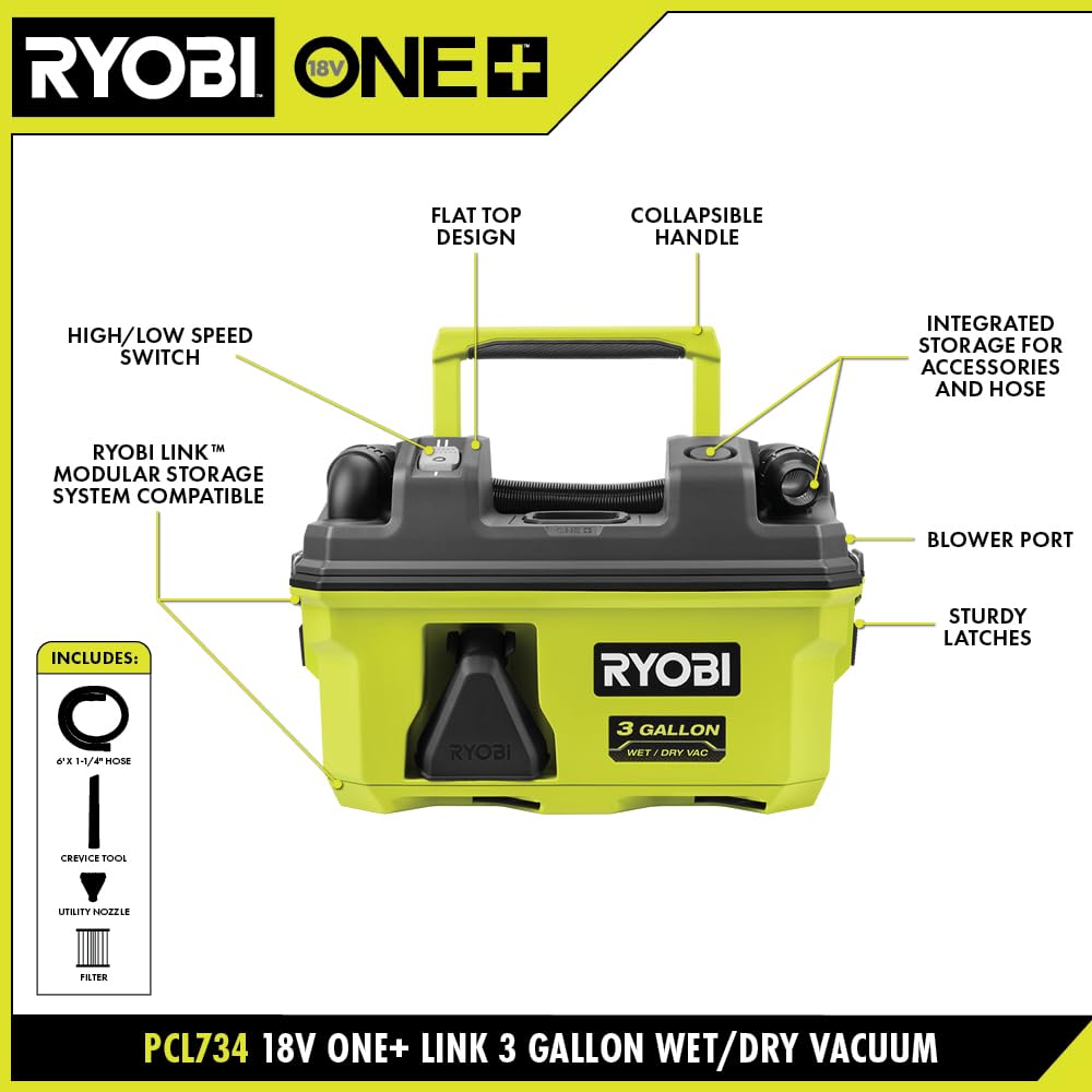 Foto 3 pulgar | Aspiradora Para Talleres Húmedos Y Secos Ryobi, 18 V, One+ Link, 11.4 L, Bare Tool - Venta Internacional.
