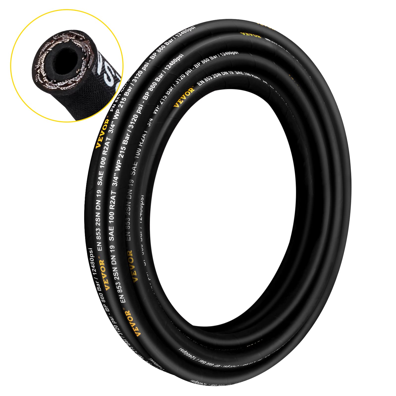 Manguera Hidráulica Vevor Flexible, 1/2 X 100 Pies, 4000 Psi, Goma - Venta Internacional.