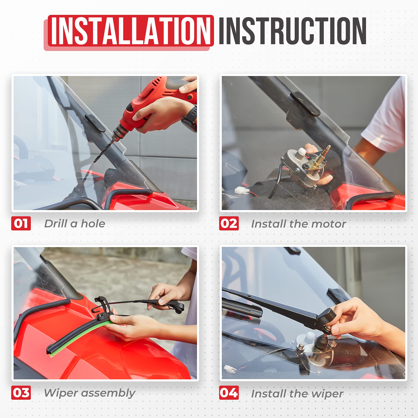 Foto 4 pulgar | Kit De Motor De Limpiaparabrisas Eléctrico Utv Kemimoto 12v - Venta Internacional.