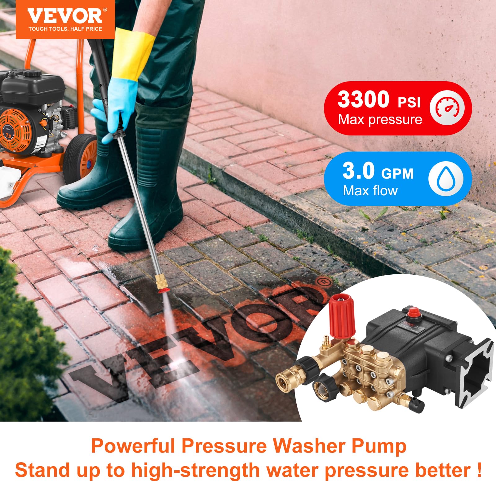 Foto 3 pulgar | Bomba De Lavado A Presión Vevor Horizontal Triplex 3300 Psi 3.0 Gpm - Venta Internacional.