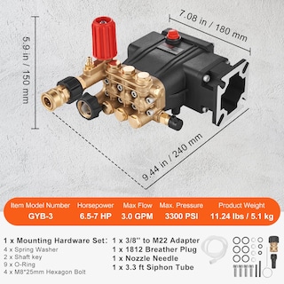 Foto 7 | Bomba De Lavado A Presión Vevor Horizontal Triplex 3300 Psi 3.0 Gpm - Venta Internacional.