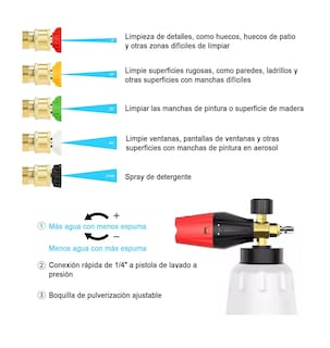 Foto 3 | Pistola Para Hidrolavadora Pistola Espuma De 5 Boquillas