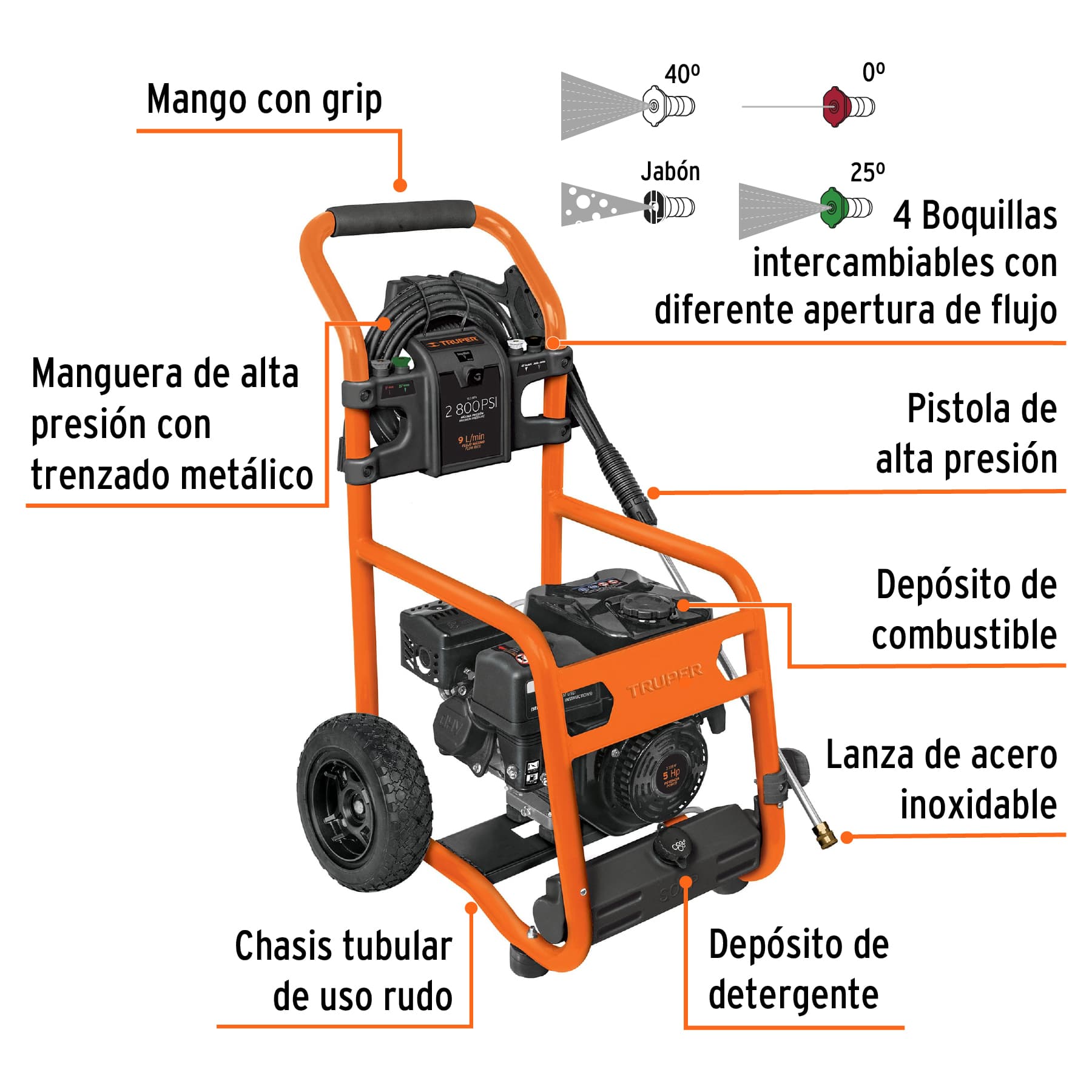 Foto 4 pulgar | Hidrolavadora Con Motor A Gasolina 2,800 Psi Truper Lagas-2800 color Anaranjado