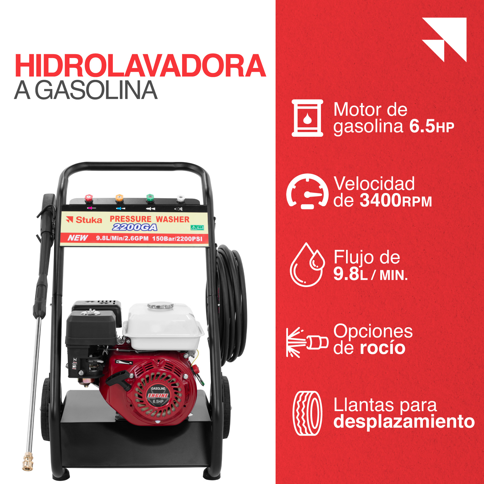 Foto 3 pulgar | Hidrolavadora De Gasolina Industrial 6.5hp 2200psi 3400rpm Color Bordó