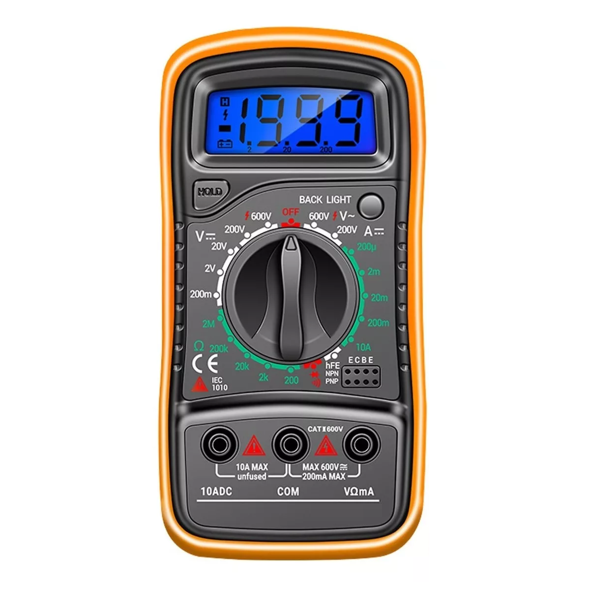 Multímetro Digital Lcd Portátil Ac/dc Eo Safe Imports Esi-5906 color Naranja