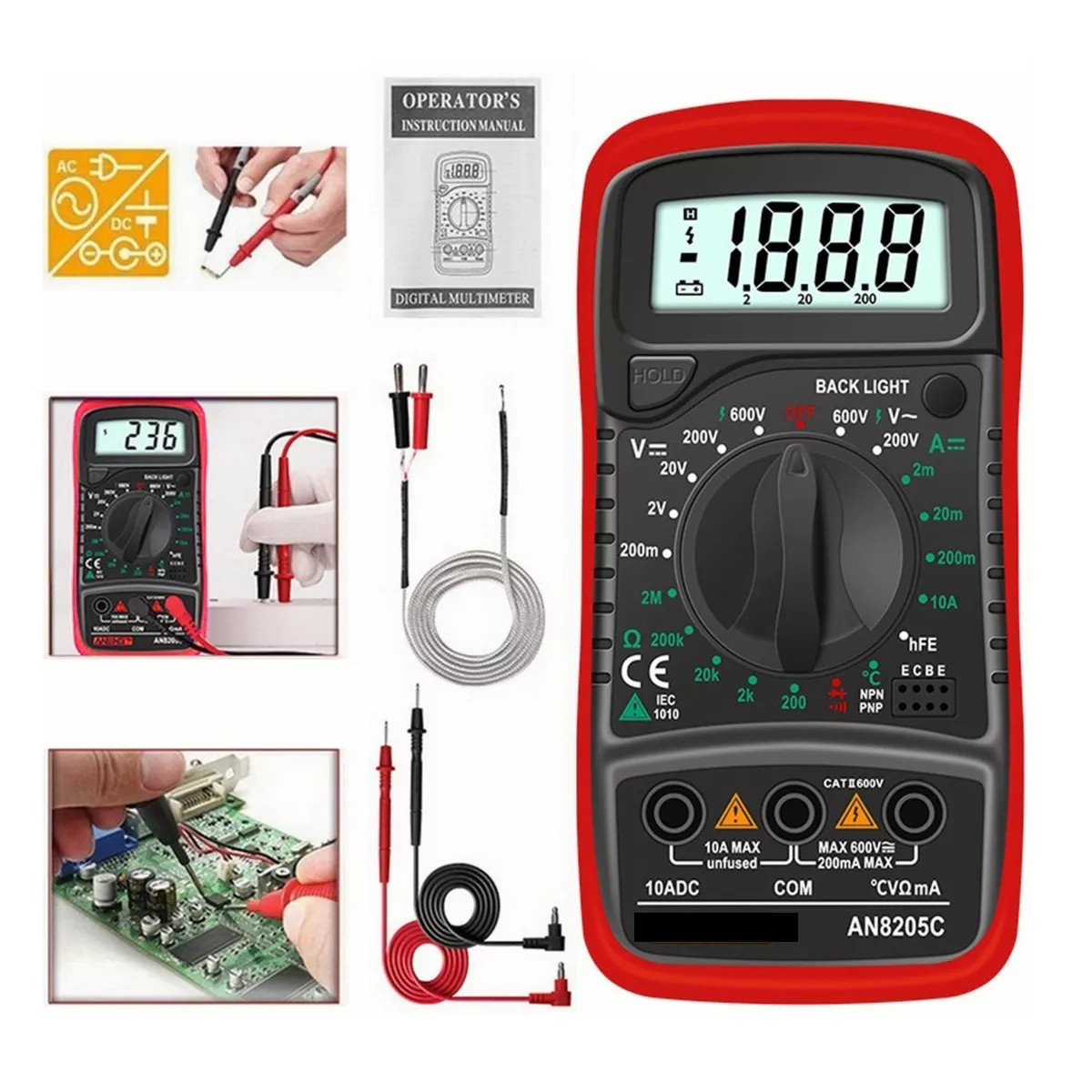 Foto 2 | Multímetro Professional Digital LCD Portátil AC/DC Eo Safe Imports Esi-7010 color Rojo