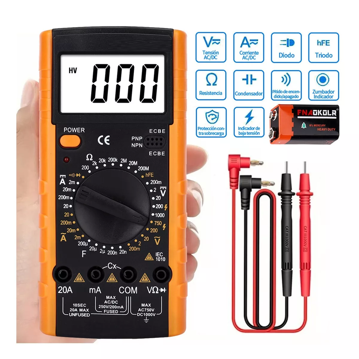 Foto 3 pulgar | Multimetro Profesional Digital LCD Portátil AC/DC Eo Safe Imports Esi-7004 color Naranja