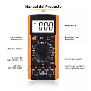 Foto 3 | Multimetro Profesional Digital LCD Portátil AC/DC Eo Safe Imports Esi-7004 color Naranja