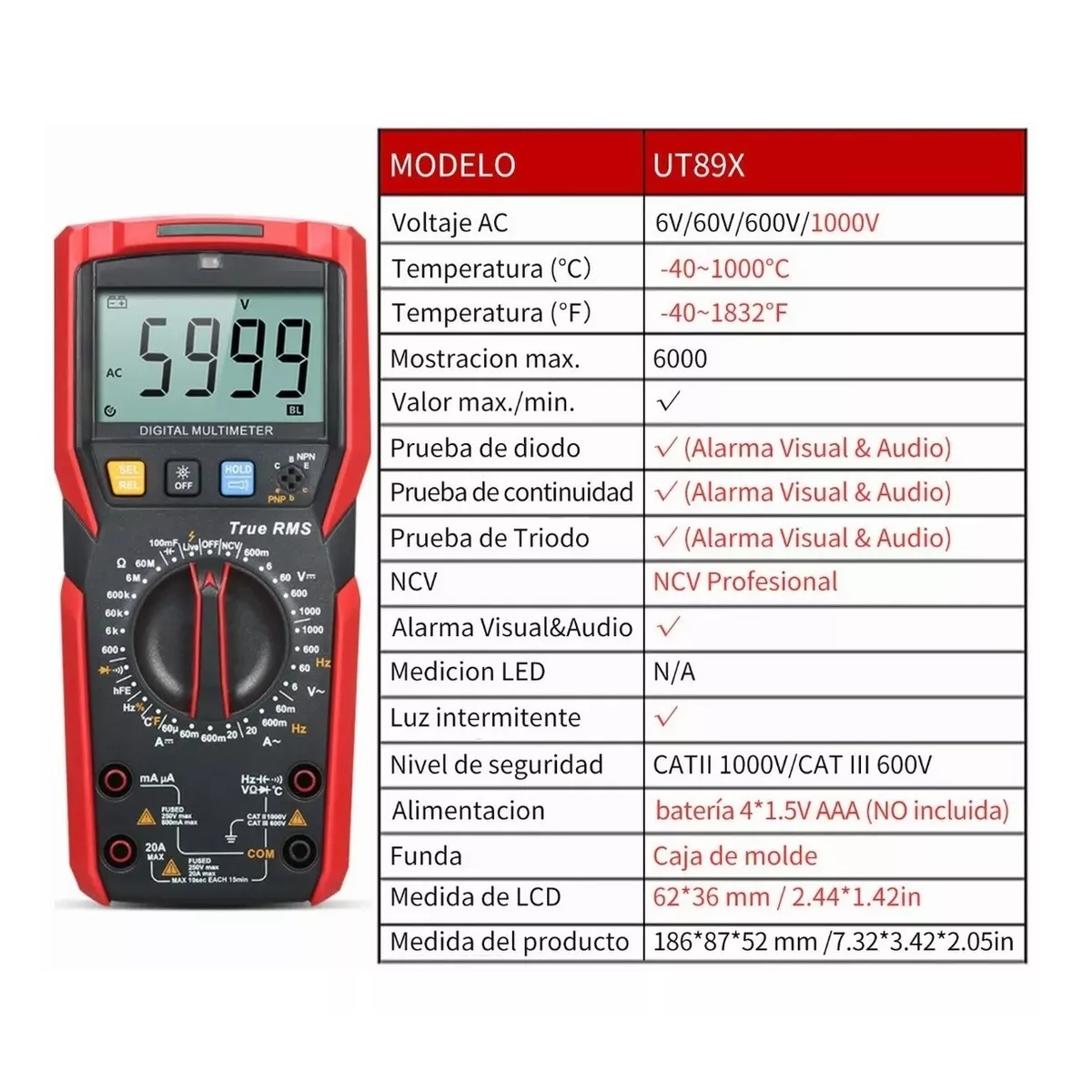 Foto 6 | Multímetro Digital Manual Eo Safe Imports Esi-7008 color Negro