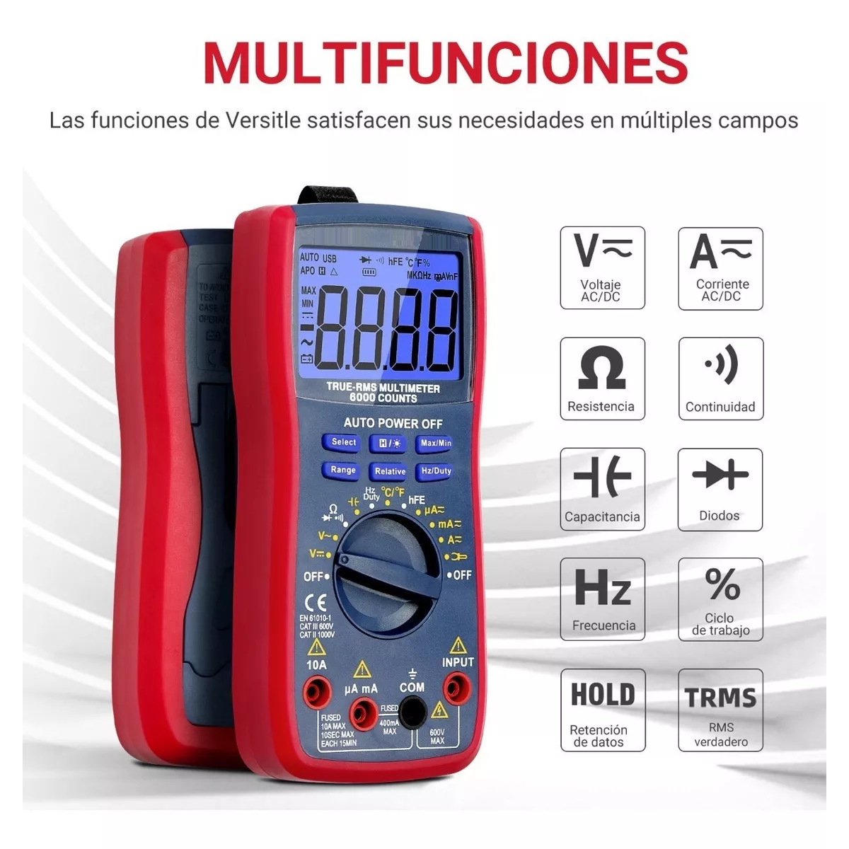 Foto 3 | Multímetro Digital Términos 6000 Recuentos Eo Safe Imports ESI-11351 Rojo