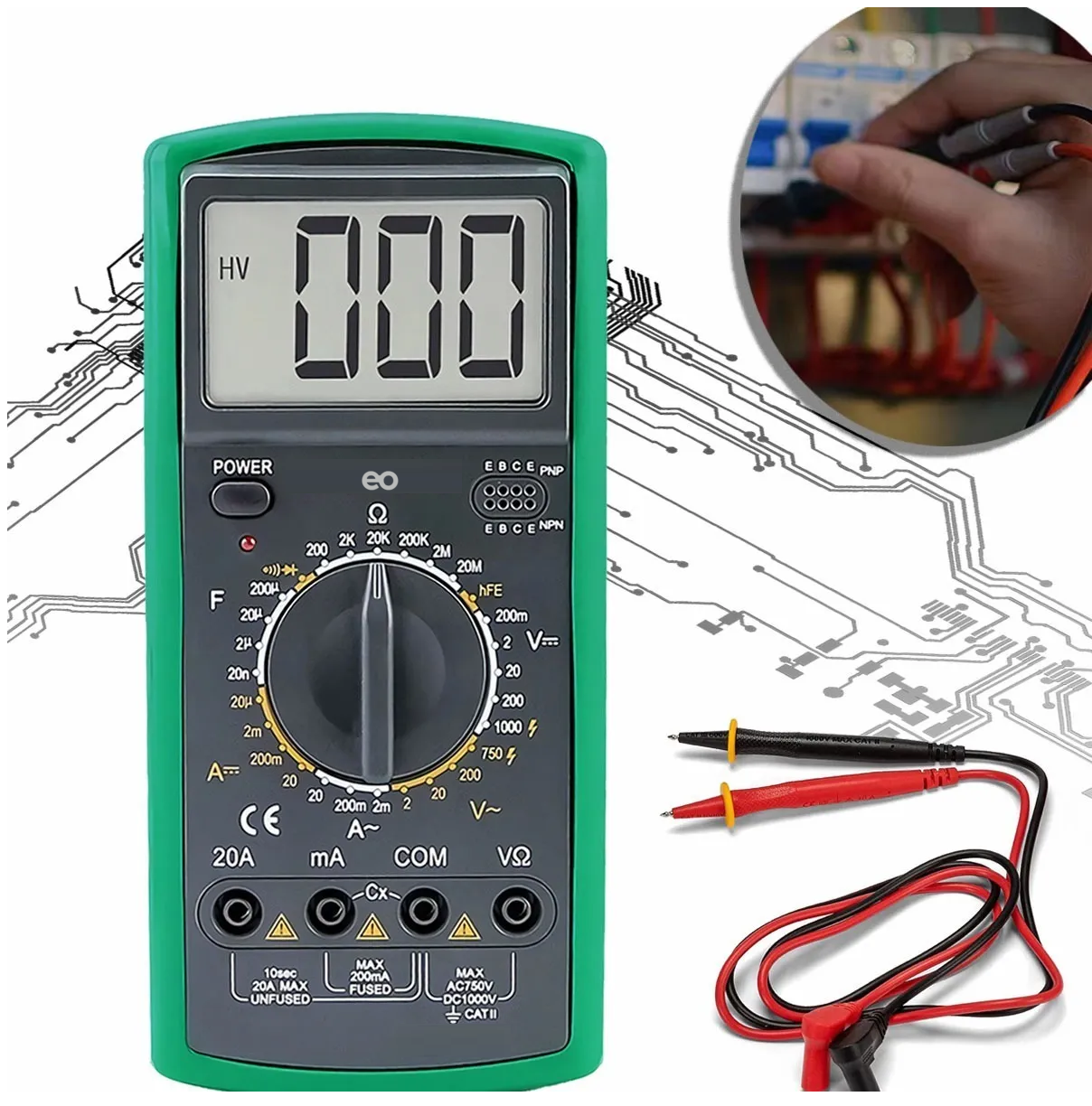 Foto 4 pulgar | Multímetro Digital Profesional 20amps Eo Safe Imports Esi-3506 Verde