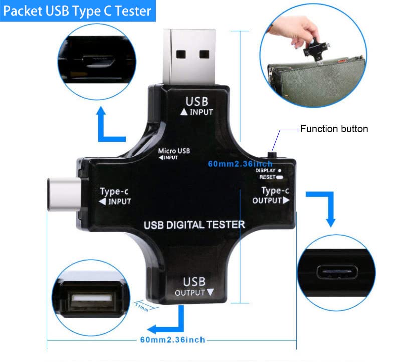 Foto 6 pulgar | Multímetro Digital Usb Tester Eversame 2 En 1 Tipo C Con Pantalla Lcd - Venta Internacional.