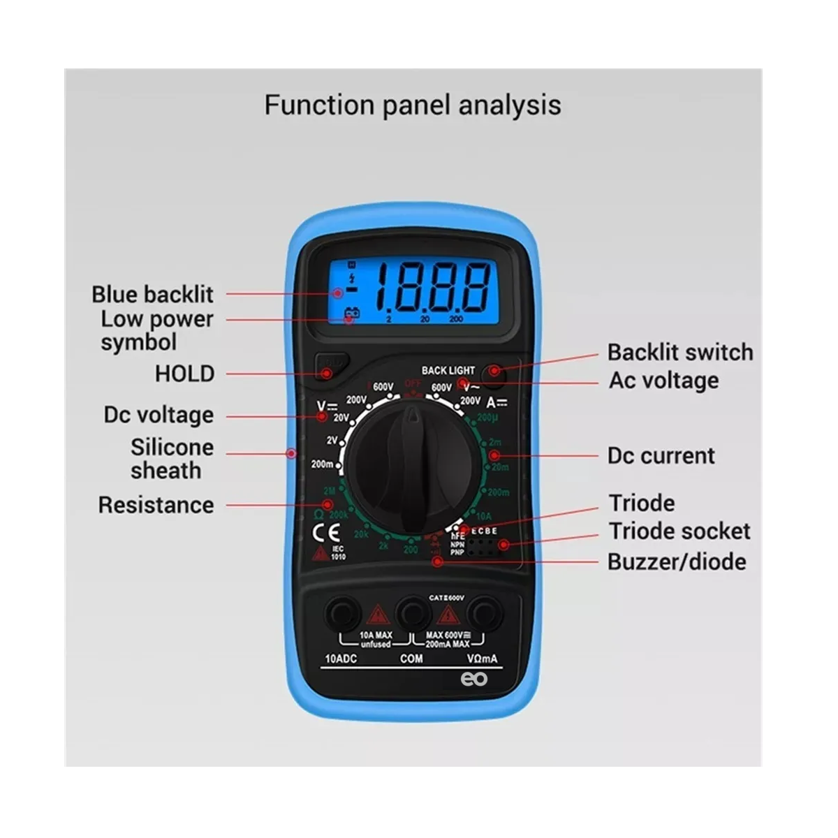 Foto 4 pulgar | Multimetro Lcd Digital Profesional Eo Safe Imports Esi-1790-1 Azul