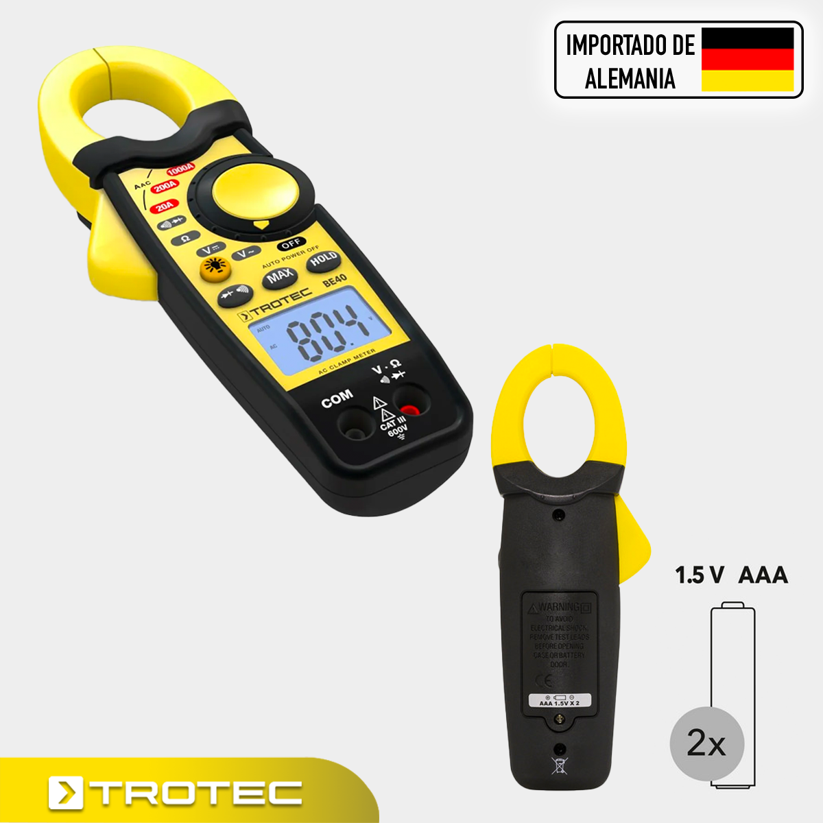 Foto 4 pulgar | Pinza Amperimétrica de Gancho 100 A / 600 V / 20 Cat Iii 600v Be40 Trotec