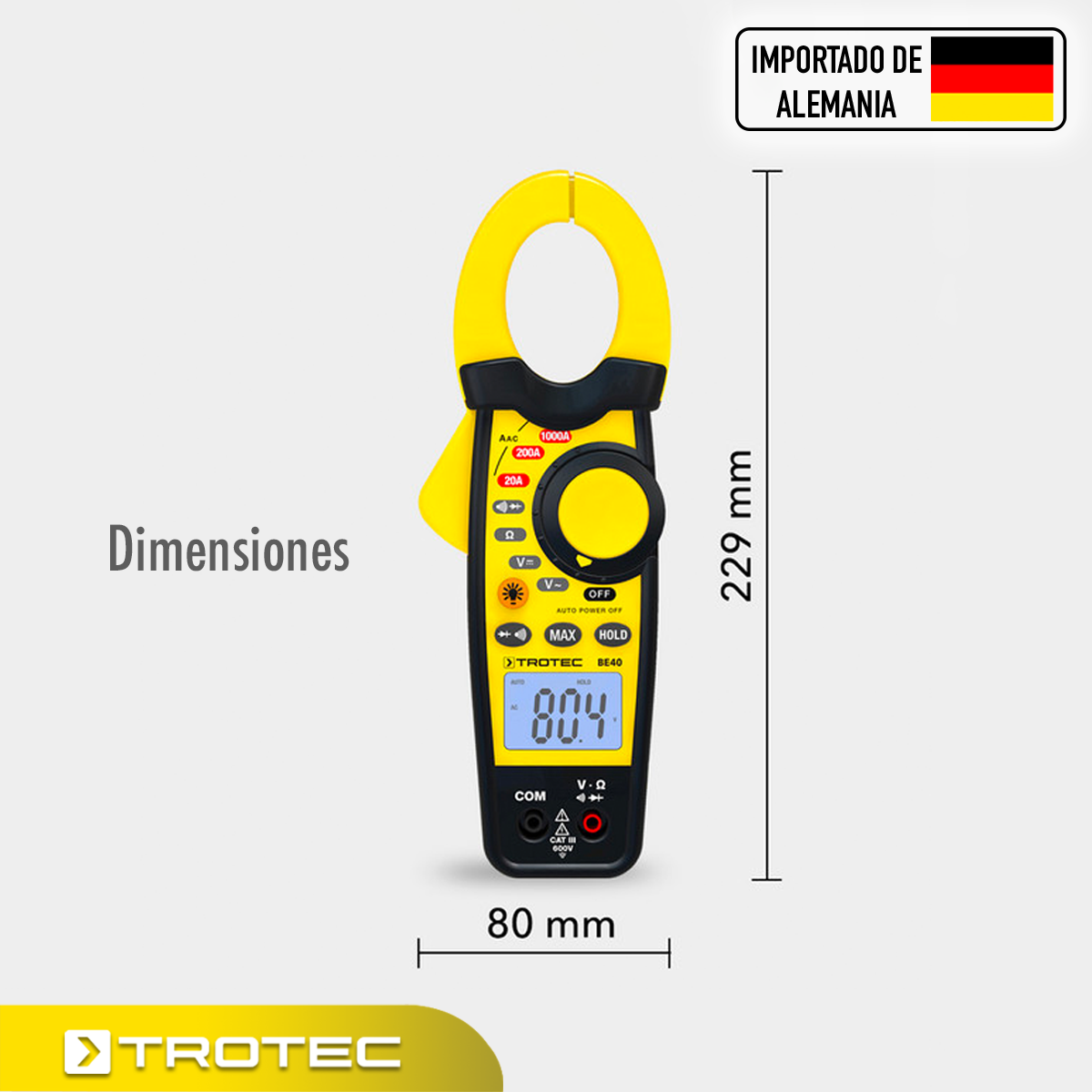 Foto 6 | Pinza Amperimétrica de Gancho 100 A / 600 V / 20 Cat Iii 600v Be40 Trotec