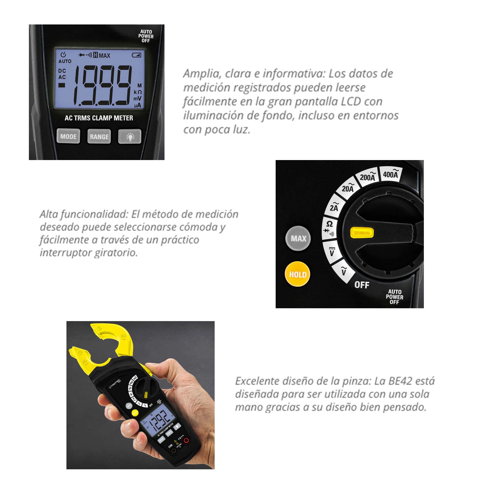 Foto 3 pulgar | Pinza Amperimétrica Trotec True RMS 600v / 400a / Catiii 600v Multifunción Be42