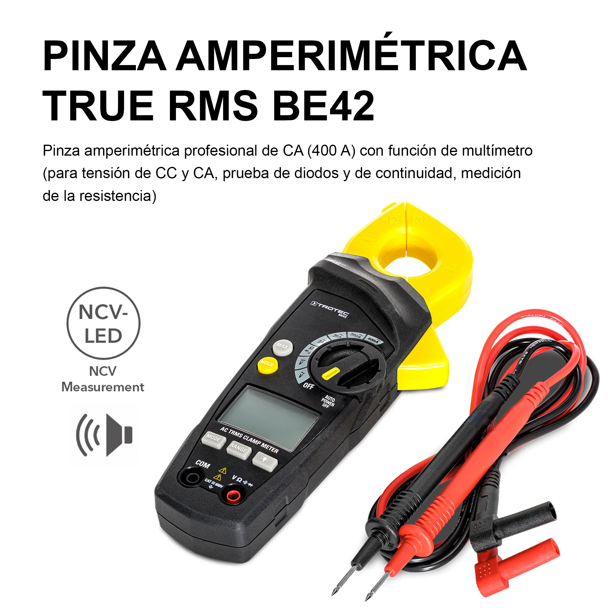 Foto 6 pulgar | Pinza Amperimétrica Trotec True RMS 600v / 400a / Catiii 600v Multifunción Be42