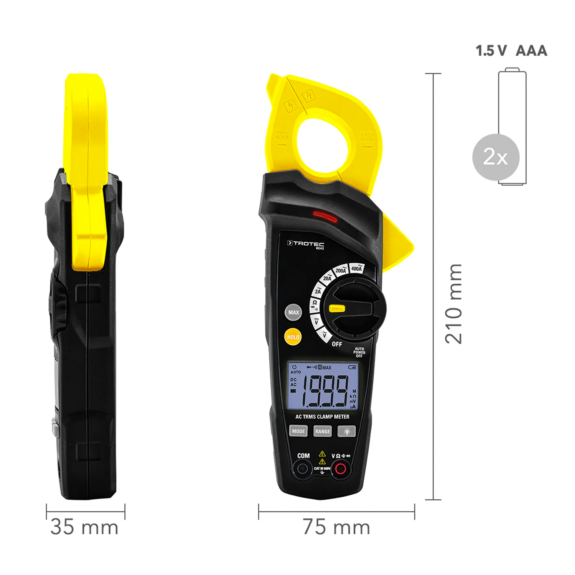 Foto 7 pulgar | Pinza Amperimétrica Trotec True RMS 600v / 400a / Catiii 600v Multifunción Be42