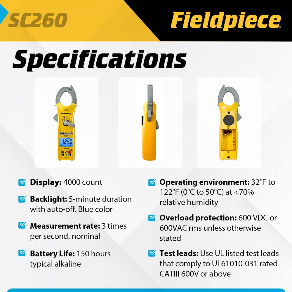 Foto 4 pulgar | Multímetro Con Pinza Fieldpiece Sc260 True Rms Con Temperatura - Venta Internacional.