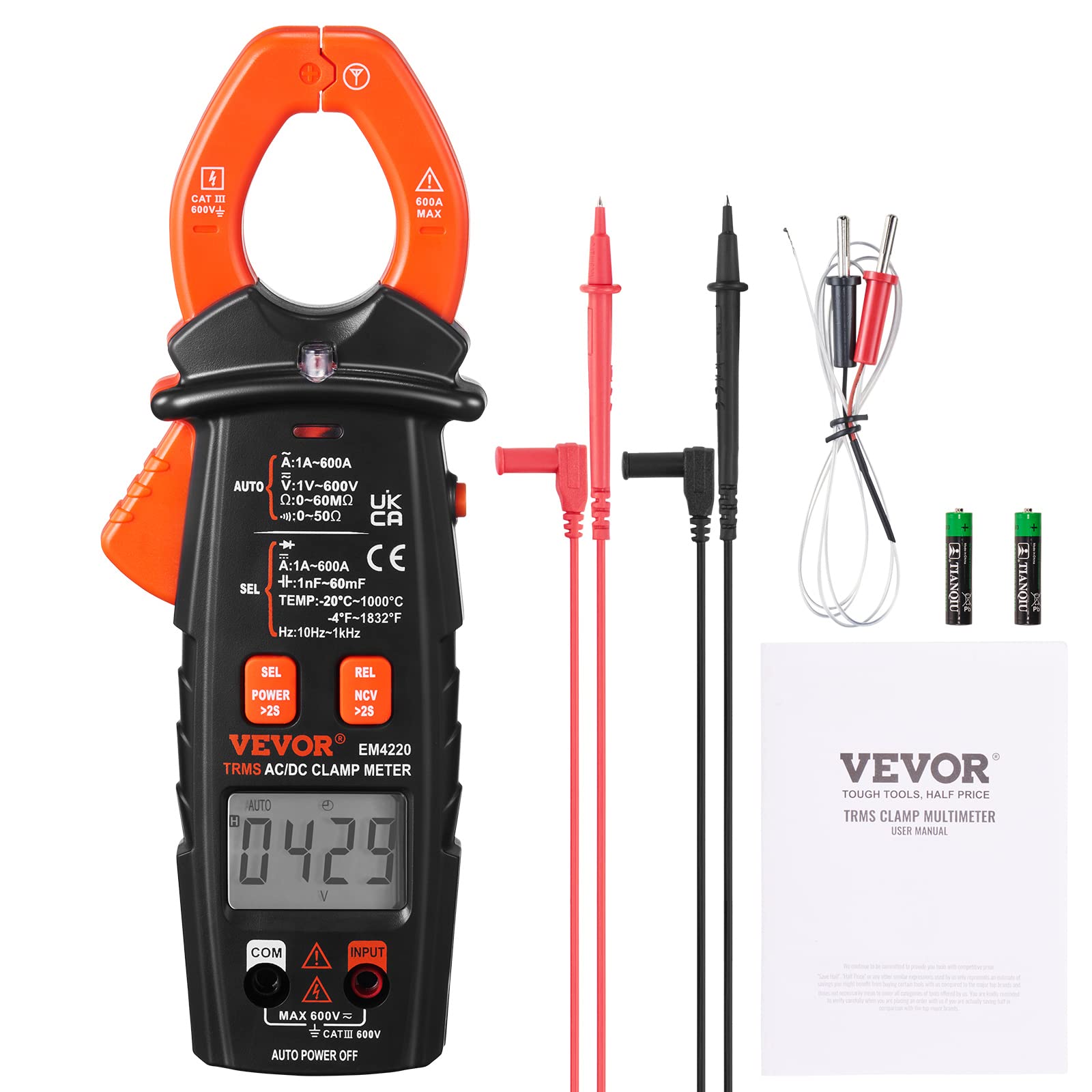 Foto 1 | Pinza Amperimétrica Vevor Digital T-rms 6000 Cuentas 600a - Venta Internacional.
