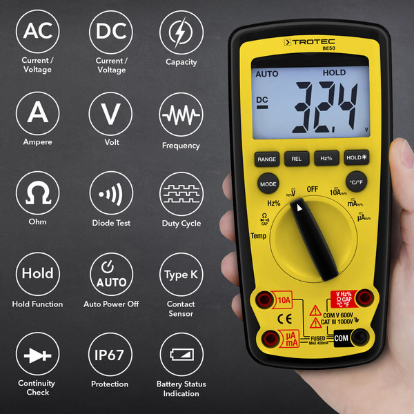 Foto 3 | Multímetro Digital Industrial Portátil Multifunción Protección Ip67 Contra Polvo y Agua Trotec