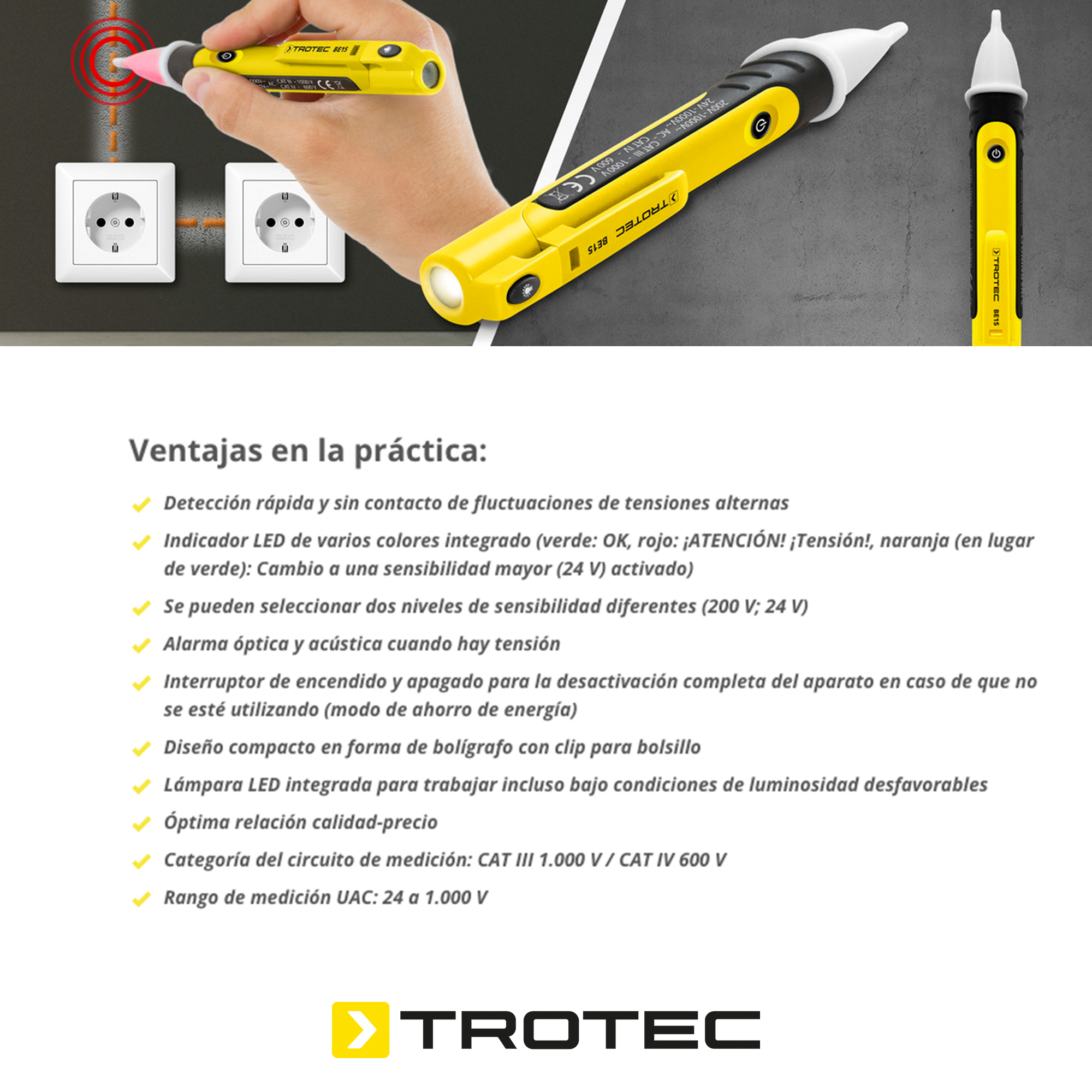 Foto 4 pulgar | Detector de Voltaje Trotec con Lámpara