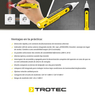 Foto 3 | Detector de Voltaje Sensibilidad 200v y 24v con Lampara Catiii 1000v/ Cativ 600v Be15 Trotec