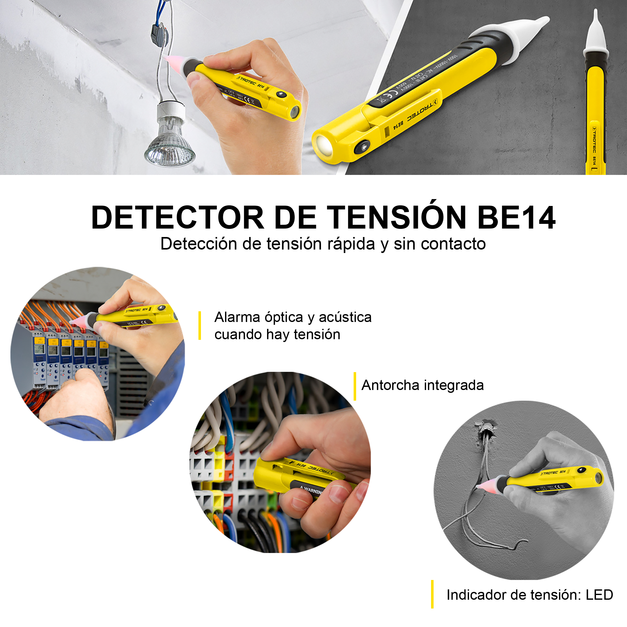 Foto 3 pulgar | Detector de Voltaje sin Contacto con Linterna 200-1000V, CAT III 1000V BE14 Trotec