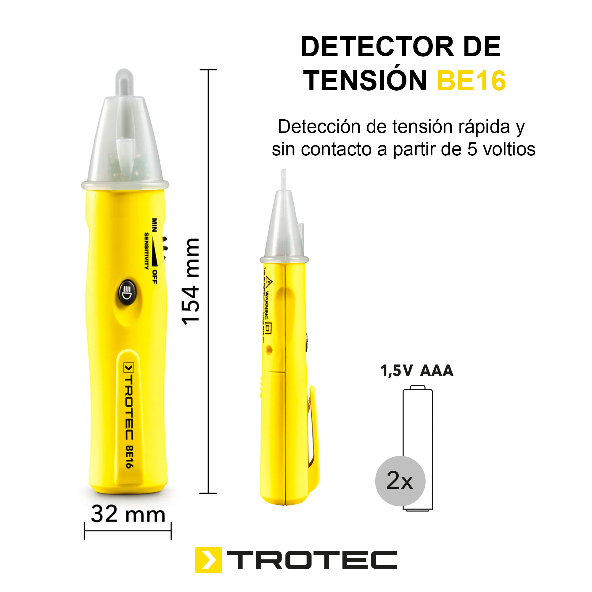 Foto 3 pulgar | Detector de Tensión Alterna con Alarma Óptica y Acústica 5v – 1000v Ca / 50hz – 400hz Cat Iv (1000v) Be16 Trotec