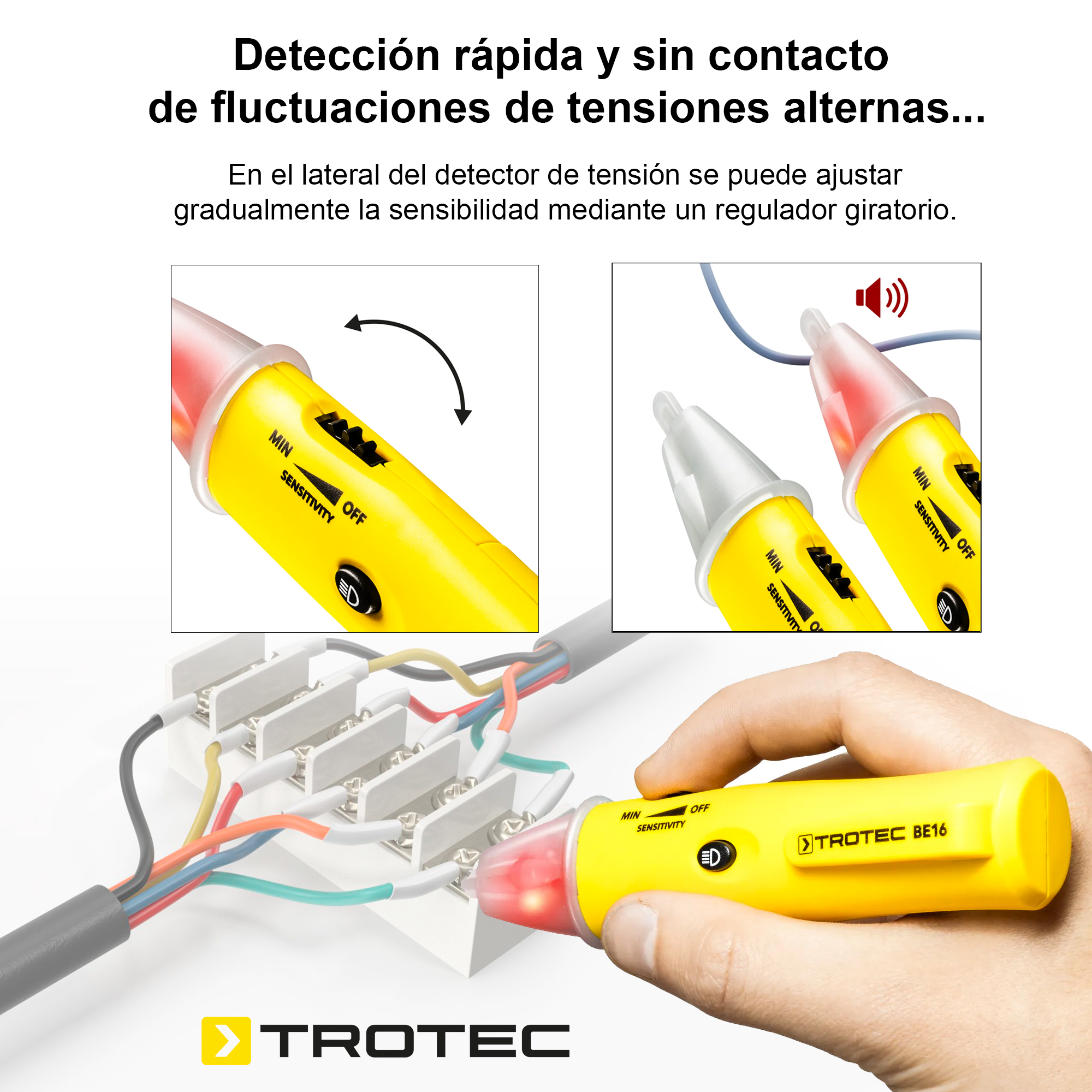 Foto 3 | Detector de Tensión Alterna con Alarma Óptica y Acústica 5v – 1000v Ca / 50hz – 400hz Cat Iv (1000v) Be16 Trotec