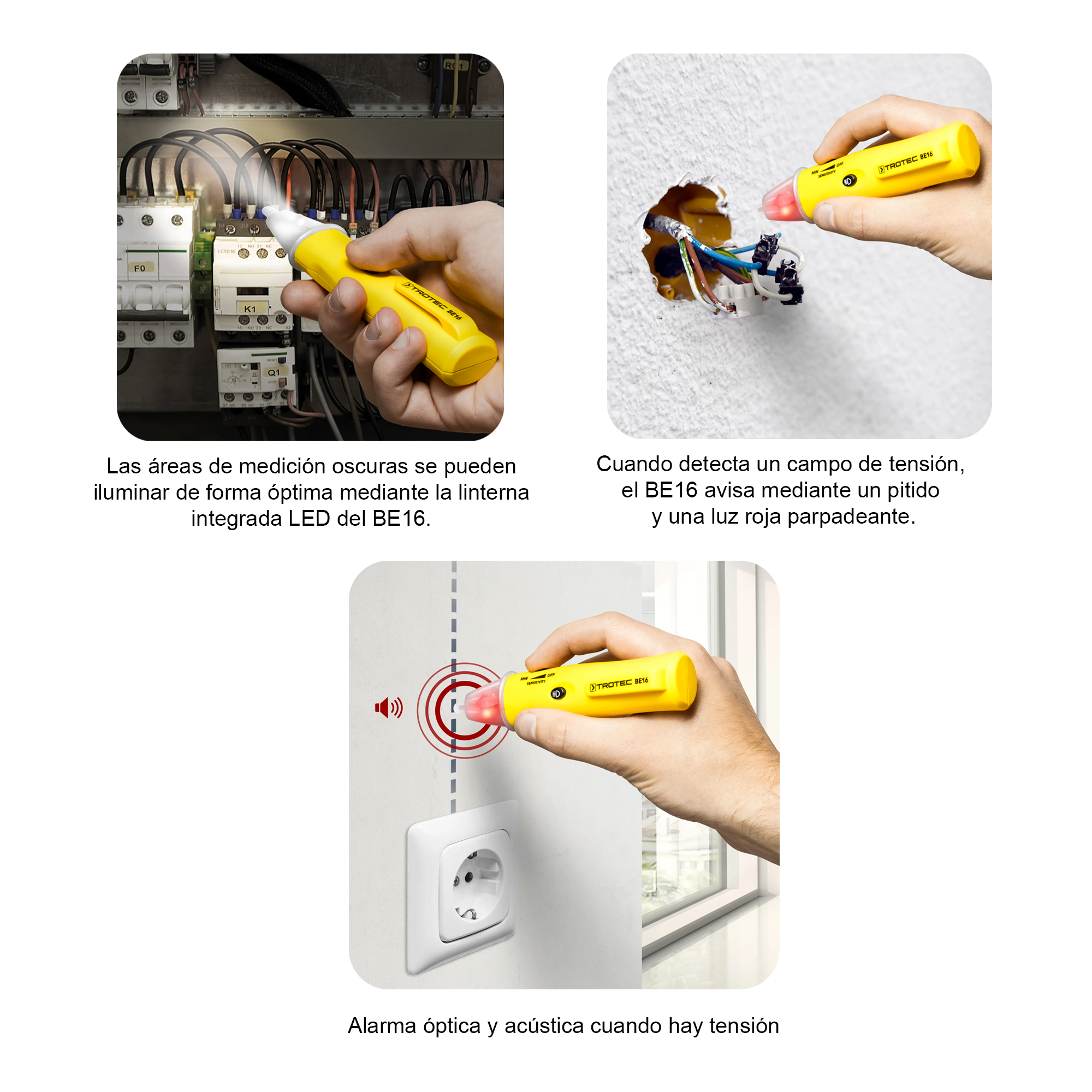 Foto 7 pulgar | Detector de Tensión Alterna con Alarma Óptica y Acústica 5v – 1000v Ca / 50hz – 400hz Cat Iv (1000v) Be16 Trotec