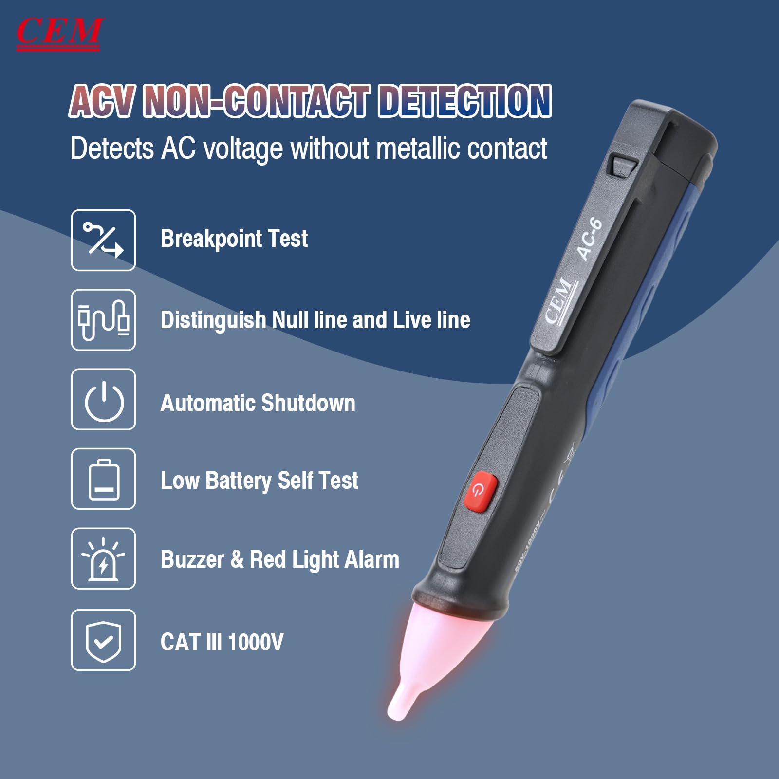 Foto 2 | Detector De Tensión Pen Cem Ac-6 Sin Contacto 50 V-1000 V Ac - Venta Internacional.