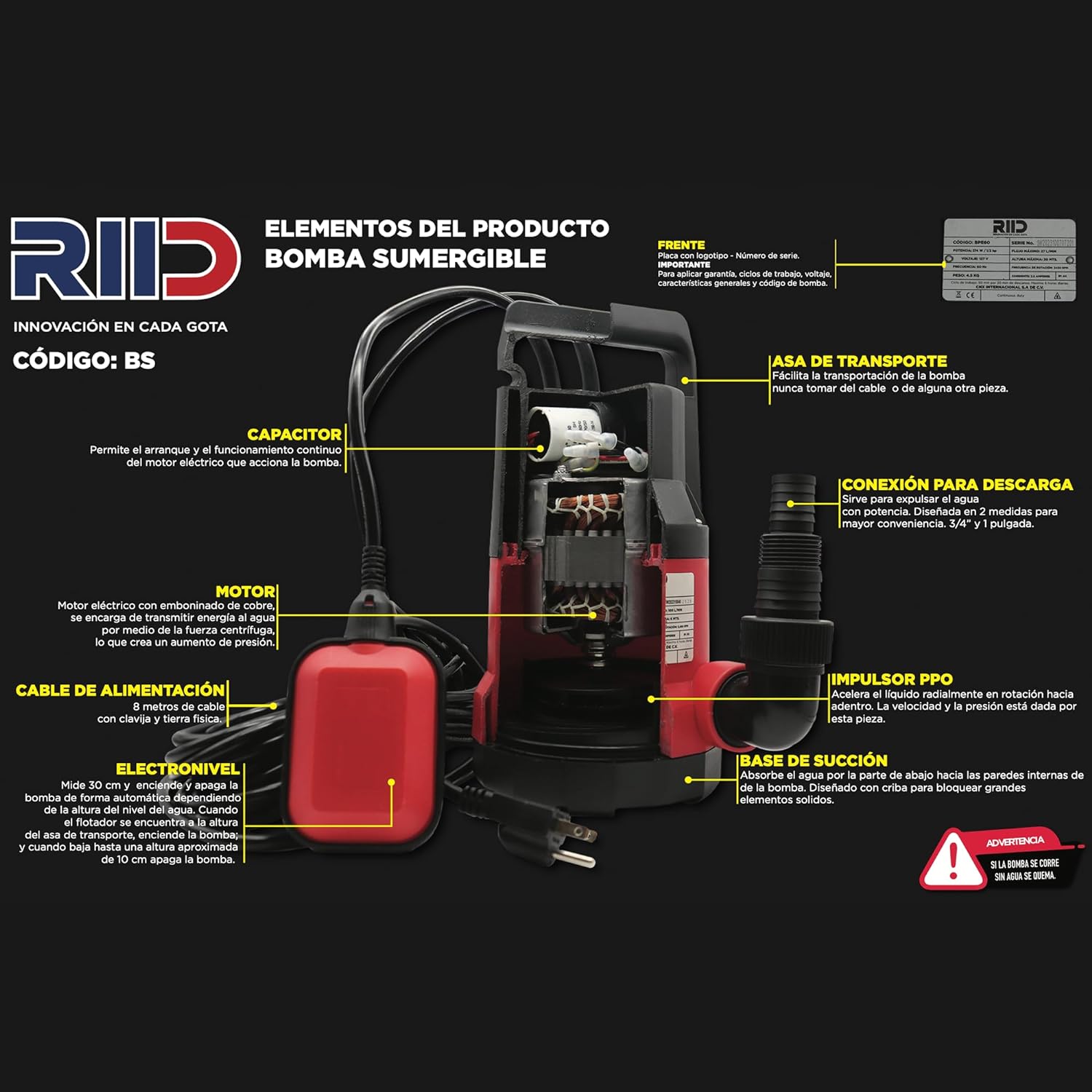 Foto 2 | Bomba Sumergible para Agua con Electronivel 1 Hp