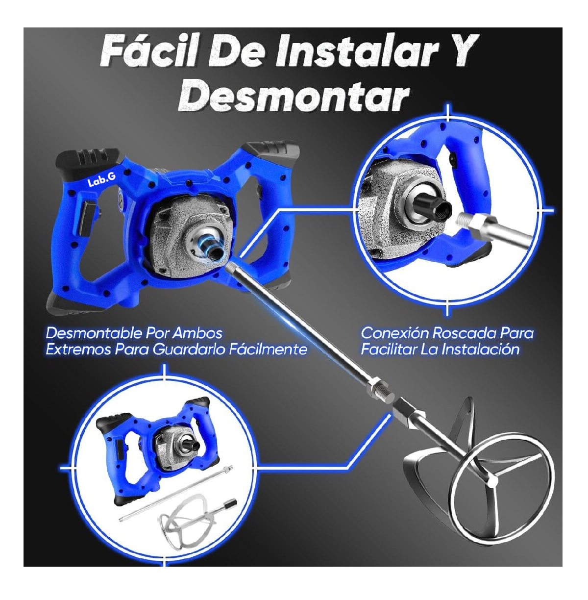 Foto 4 pulgar | Mezcladores De Pintura Eléctrica De Mortero 127v Azul